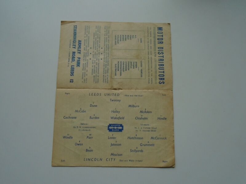 RARE LEEDS UNITED V LINCOLN CITY 1948-49 2ND DIVISION for sale on Ebay