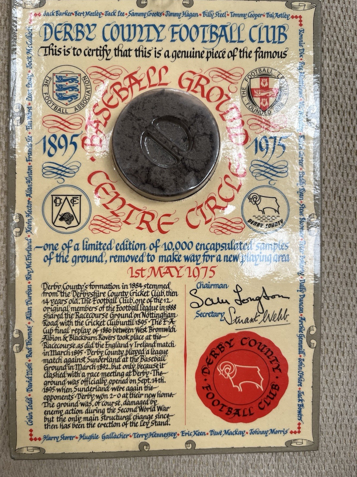 Derby County Baseball Ground Centre Circle Collectible for sale on Ebay