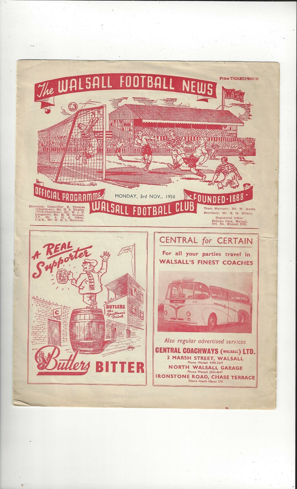 Walsall v Derby County Friendly Football Programme 1958/59 for sale on Ebay