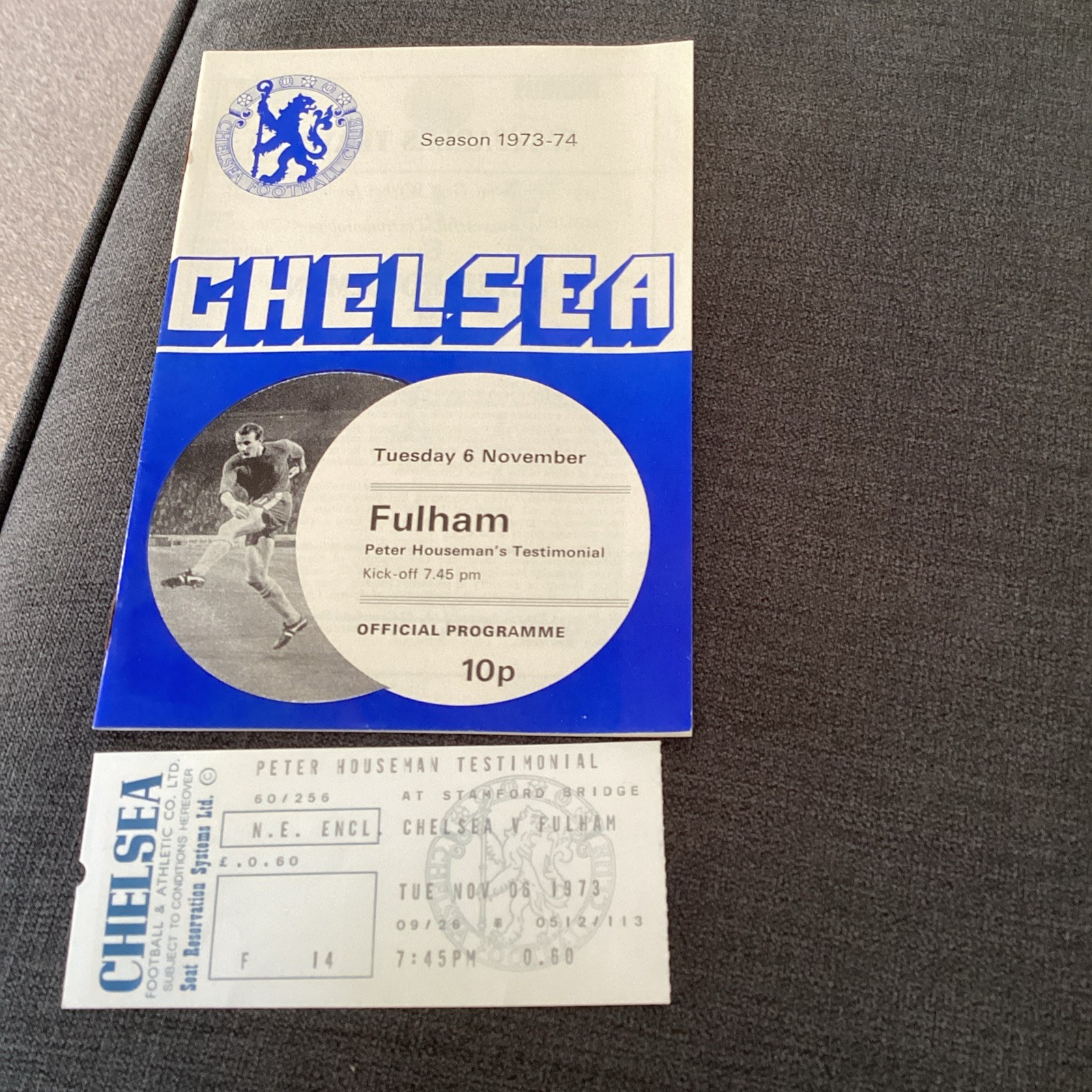 1973/74 Chelsea v Fulham. Peter Houseman testimonial plus match ticket. for sale on Ebay