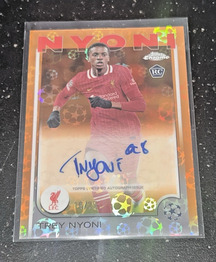 2024-25 Topps Chrome UEFA Trey Nyoni RC Orange Logofractor Auto /25 Liverpool  for sale on Ebay