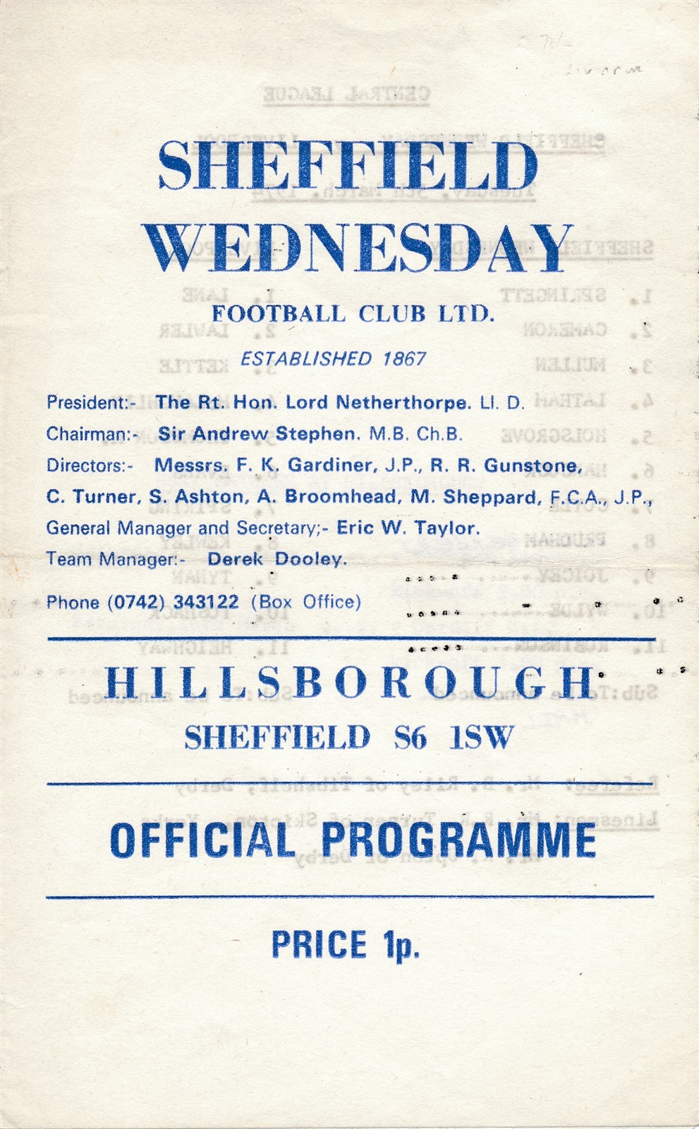 Sheffield Wednesday Reserves v Liverpool (Central League) 1973/1974 for sale on Ebay