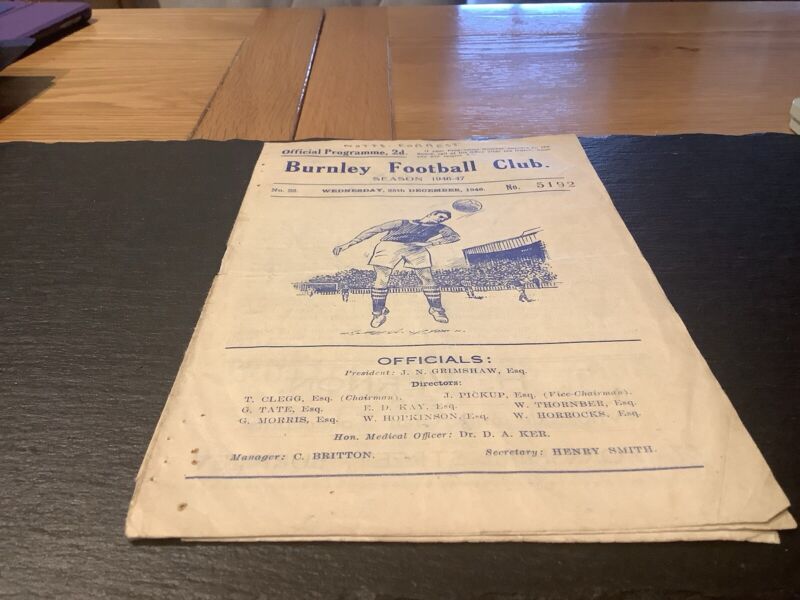 Football Programme, Burnley FC v Nottingham Forrest, Christmas Day 1946 for sale on Ebay