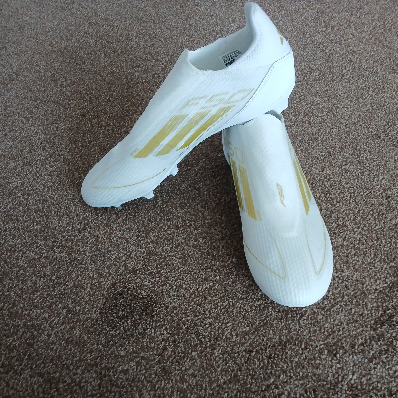 Adidas F50 League Laceless FG Moulded Football Boots Size 10 White/Gold BNIB for sale on Ebay