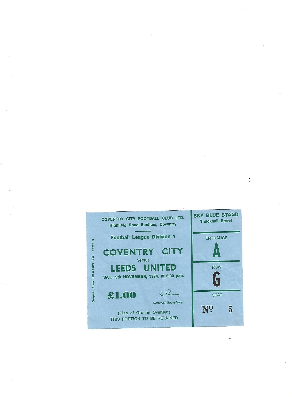 COVENTRY CITY FC VS LEEDS UNITED FC NOVEMBER 1974 for sale on Ebay