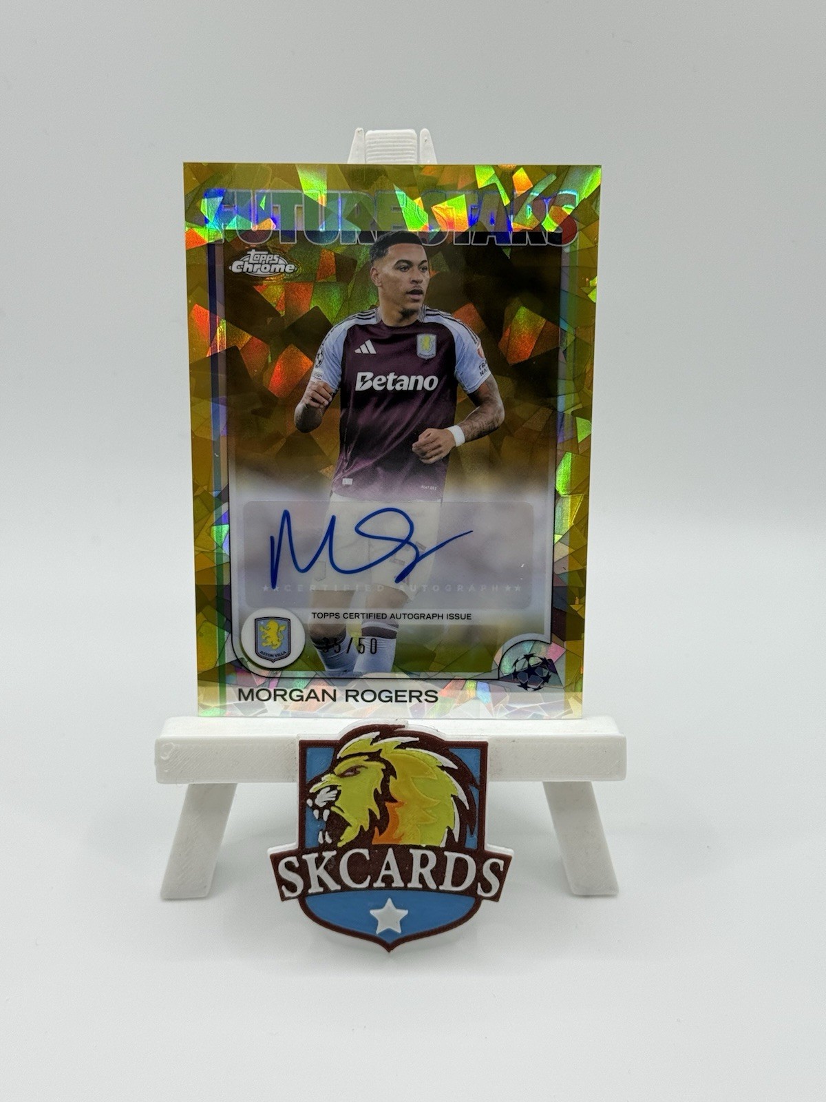 2024/25 Topps Chrome UCC Sapphire Morgan Rogers Auto Gold #/50 - Aston Villa for sale on Ebay