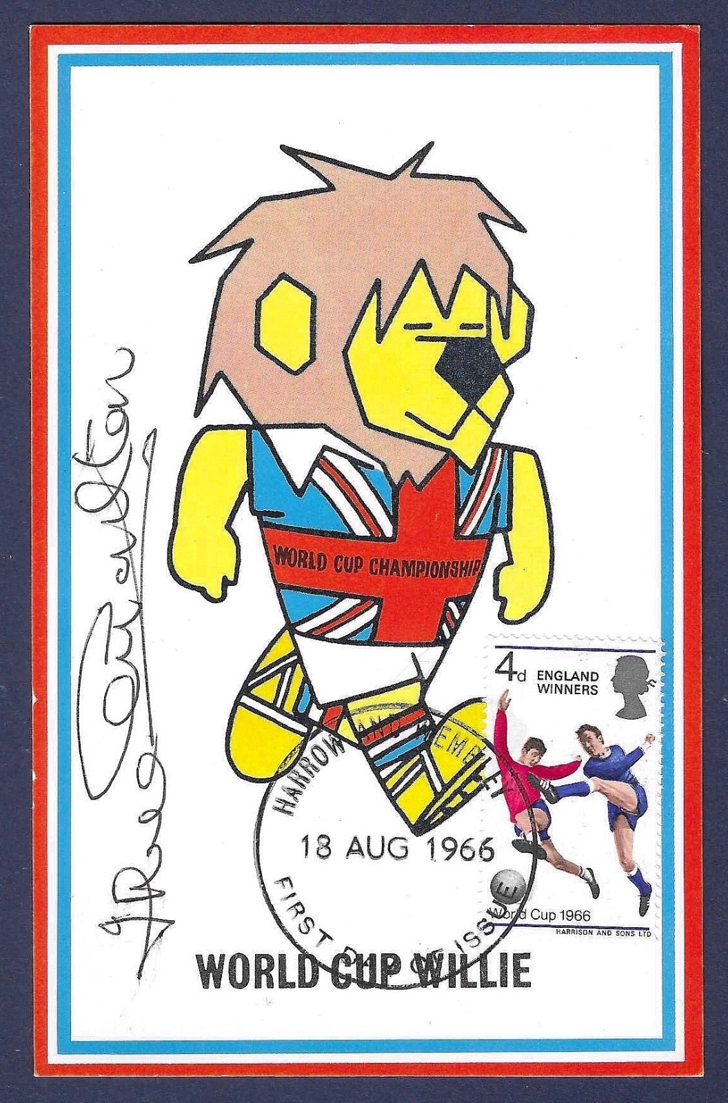 1966 WORLD CUP WILLIE CARD, SIGNED BY JACK CHARLTON, LEEDS UNITED & ENGLAND for sale on Ebay