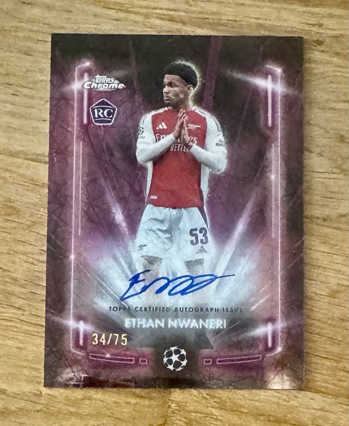 24/25 Topps Chrome UCC Ethan Nwaneri Arsenal Black Lazer Auto /75 RC for sale on Ebay