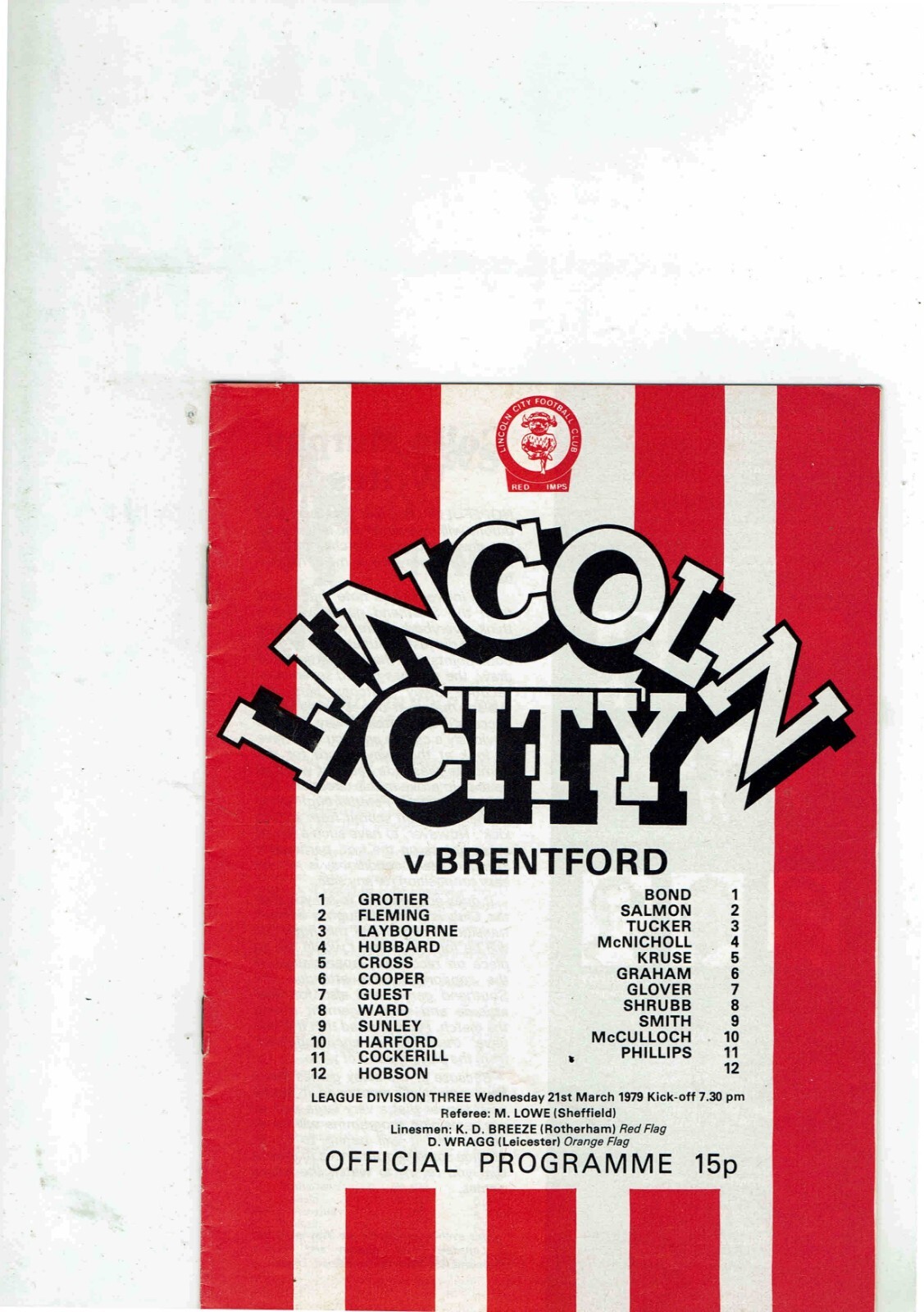 Lincoln City v Brentford Div 3 Mar 1979 for sale on Ebay