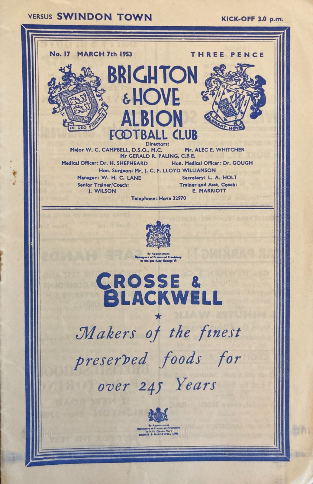 Brighton v Swindon Town Div 3 (S) 1952/53 for sale on Ebay