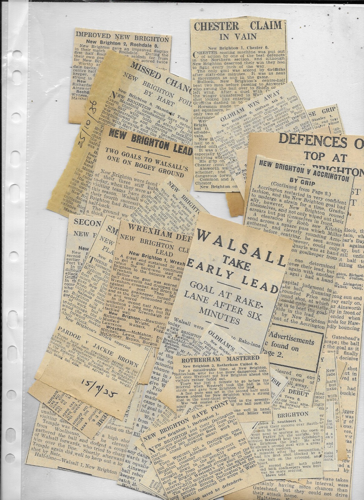 29 x PRE-WAR NEW BRIGHTON FC NEWSPAPER CUTTINGS (MAINLY MATCH REPORTS) for sale on Ebay