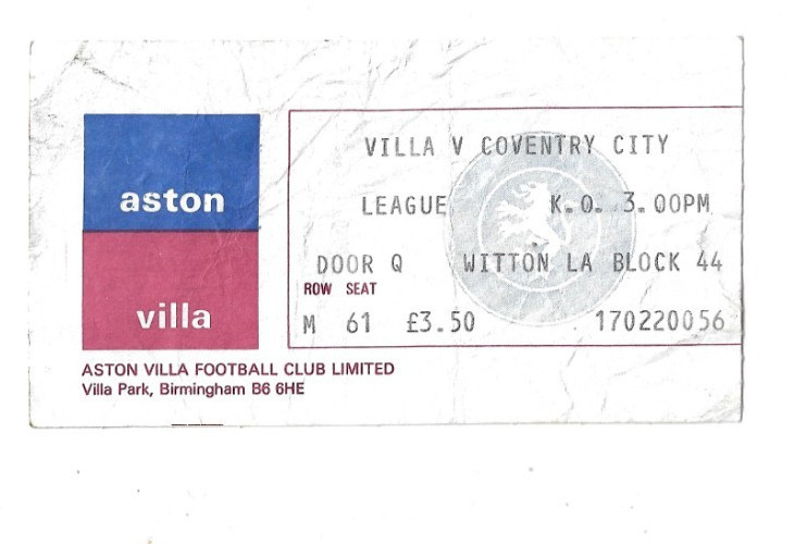Aston Villa v Coventry City 1981/82 TICKET for sale on Ebay