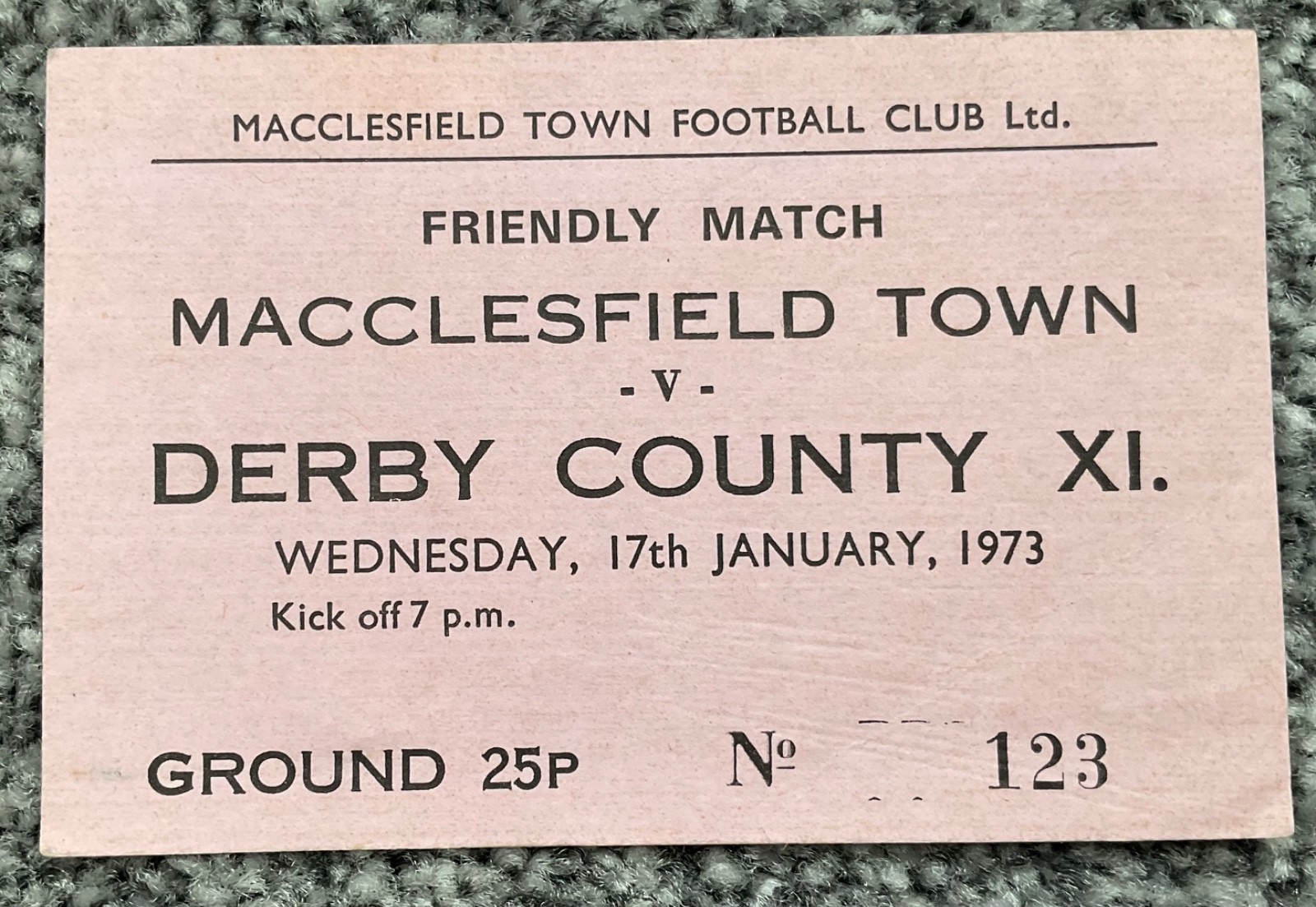 RARE - Ticket - Macclesfield Town v Derby County X1  (Friendly)  1972/73  for sale on Ebay