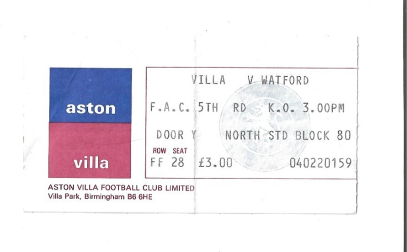 Aston Villa v Watford 1982/83  FA Cup TICKET for sale on Ebay