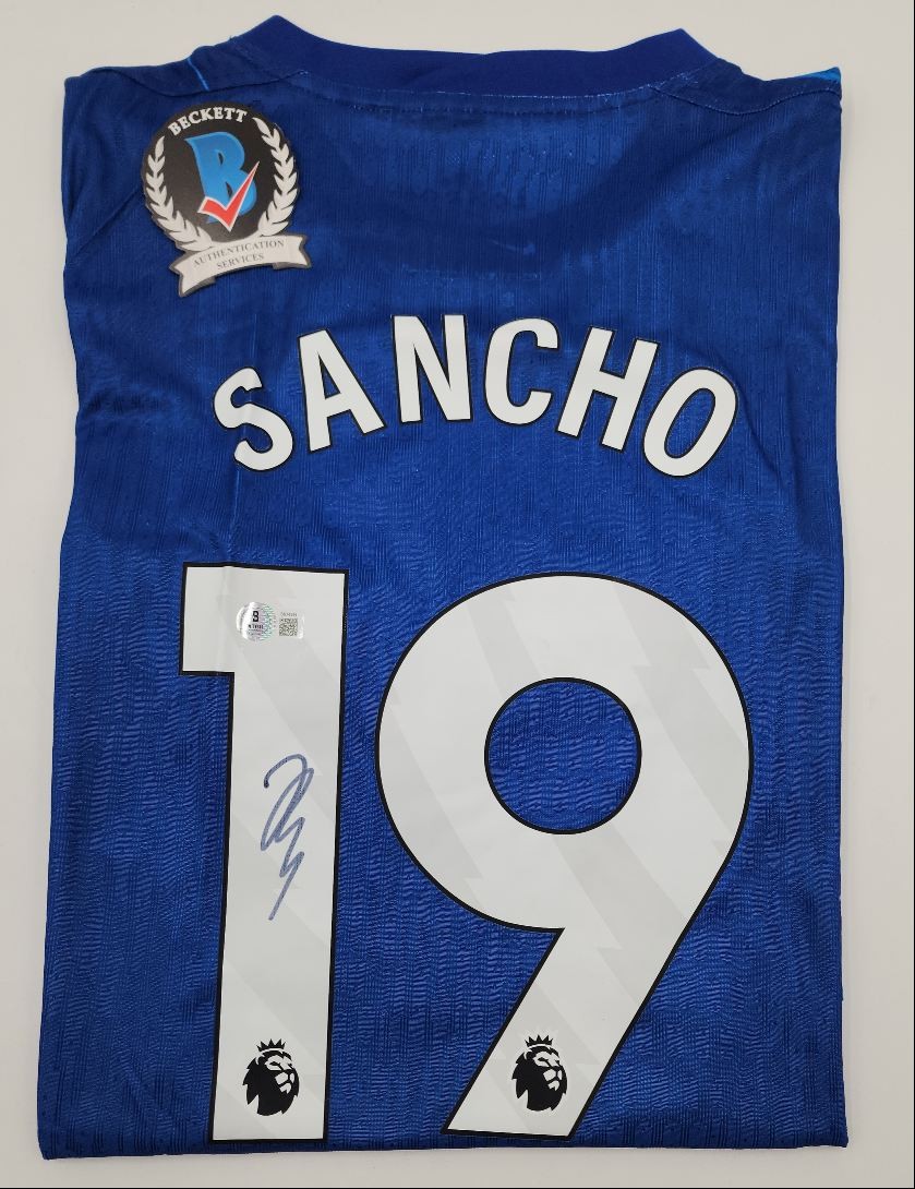 JADON SANCHO BECKETT CERT BLUE NIKE CHELSEA #19 JERSEY AUTOGRAPHAUTO Q4067 for sale on Ebay