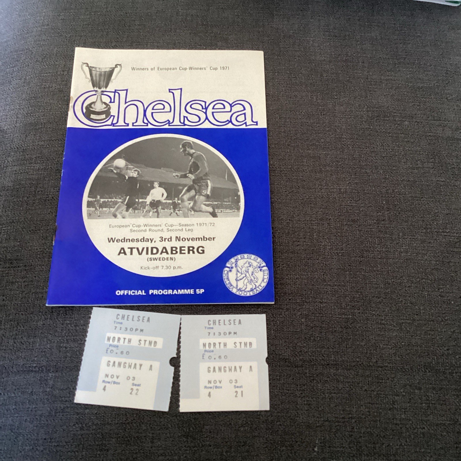 1971/2 Chelsea v Atvidaberg. ECWC plus two match tickets. for sale on Ebay