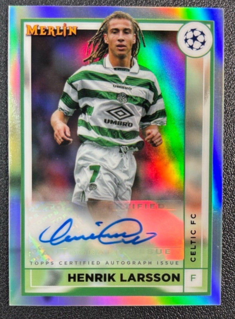2023 topps Henrik Larsson Auto Merlin Chrome Refractor Celtic Autograph for sale on Ebay