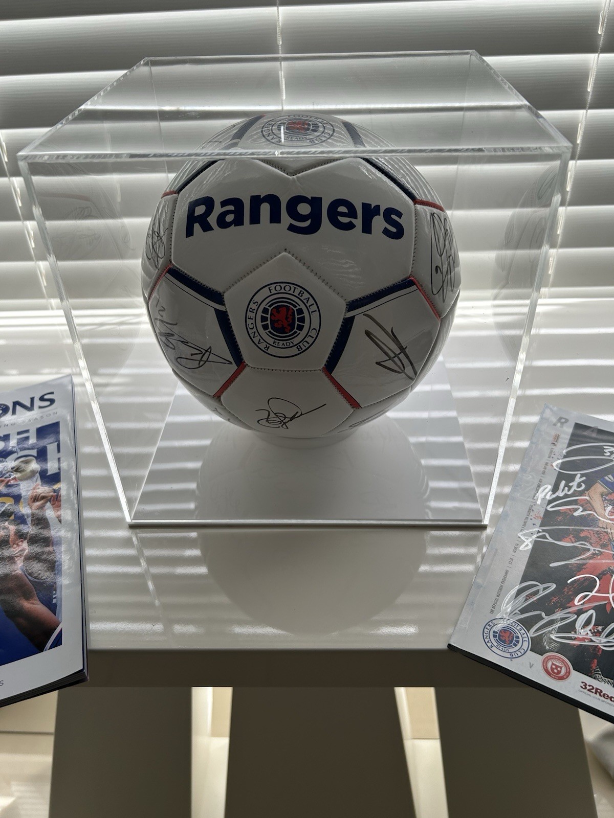 Signed And Framed RANGERS FC 5( Squad Ball With Signed Programmes for sale on Ebay