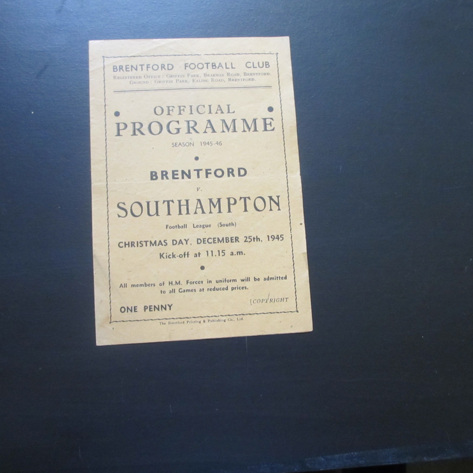 Brentford v Southampton Football Lge South 1945/6 for sale on Ebay