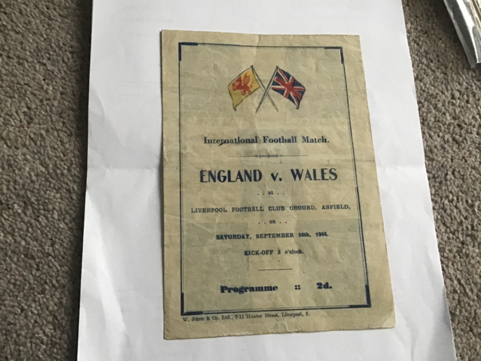 Rare England v Wales Football  Programme 16/9/1944 for sale on Ebay