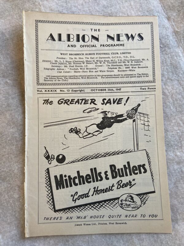 West Bromwich Albion V West Ham United 1947/48 for sale on Ebay