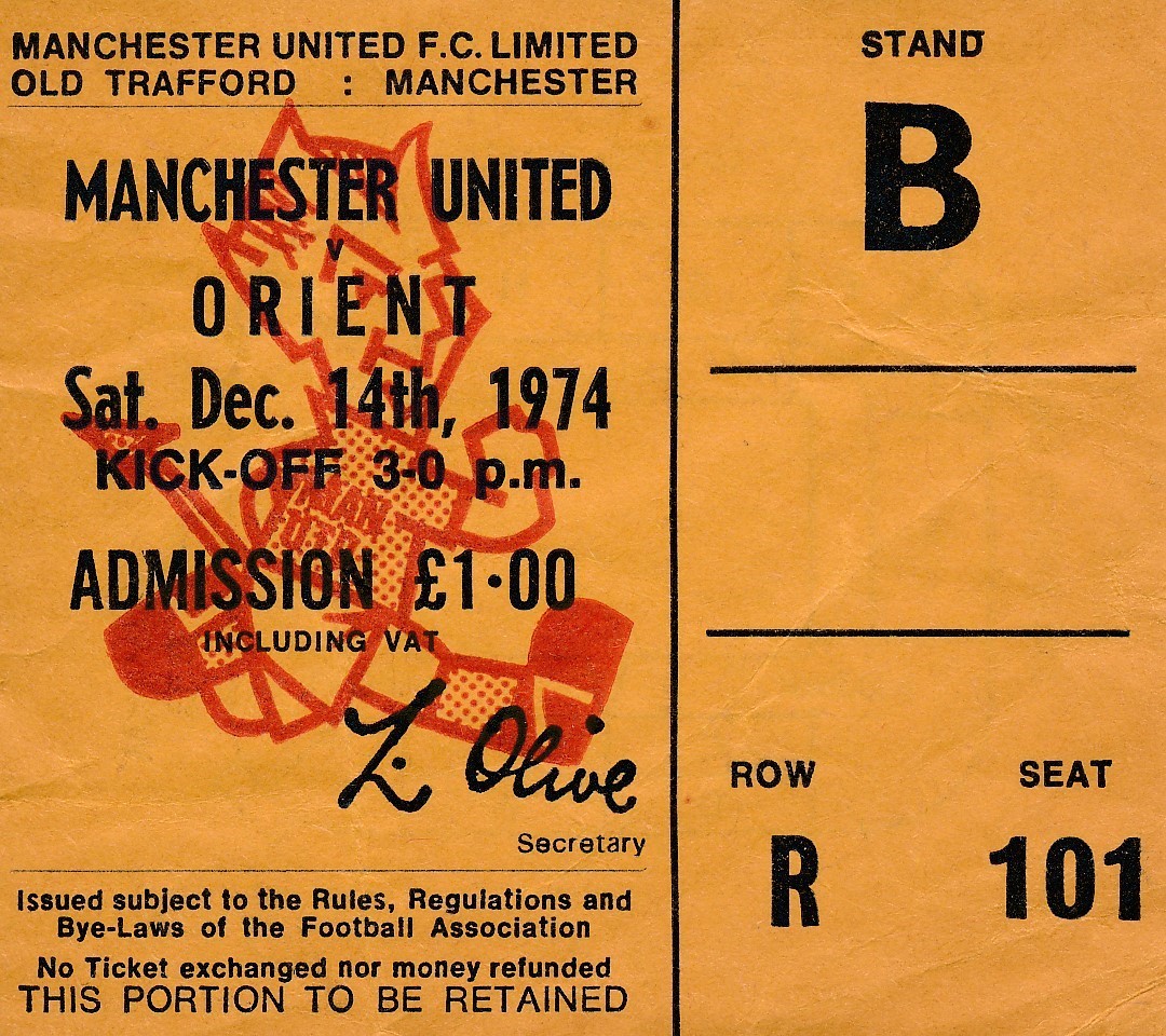 TICKET: Manchester United v Orient 1974/1975 - RARE 2nd division stub for sale on Ebay