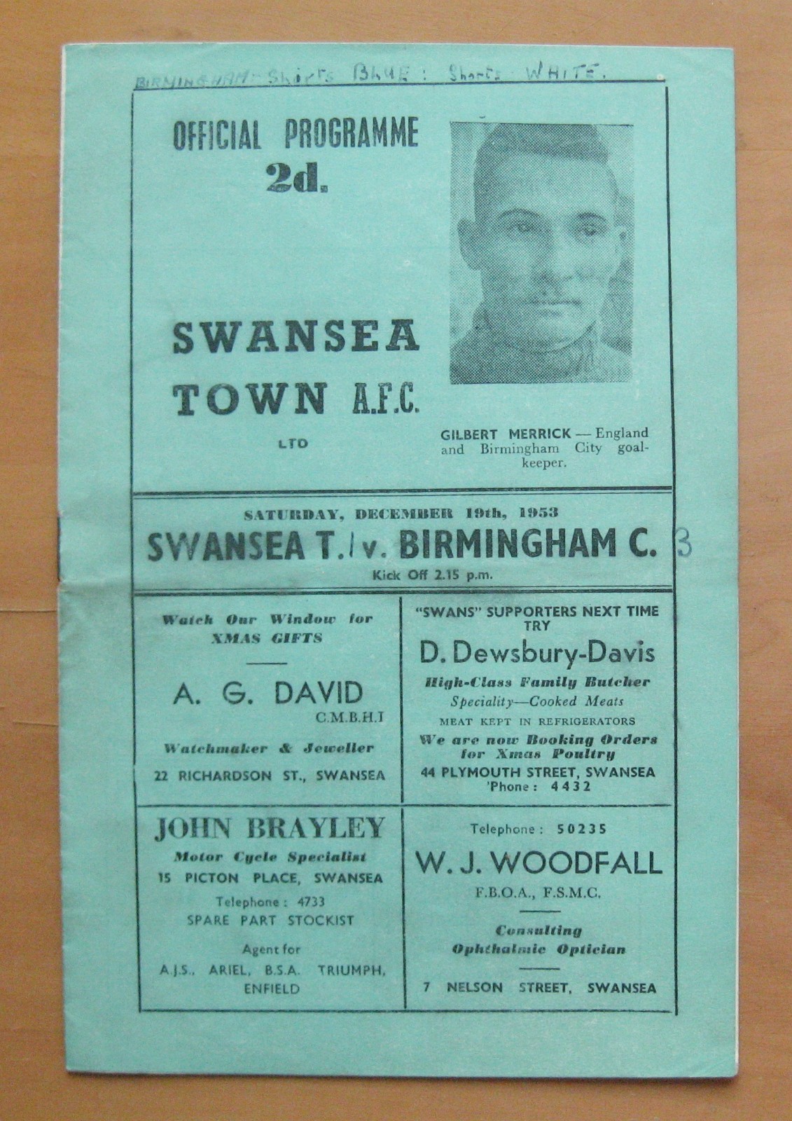 SWANSEA TOWN v BIRMINGHAM CITY 1953/1954 *Good Condition Football Programme* for sale on Ebay