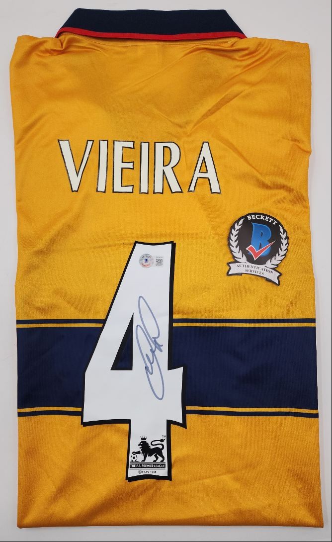 PATRICK VIEIRA BECKETT CERT YELLOW ARSENAL #4 JERSEY THE GUNNERS AUTO Q4067 for sale on Ebay