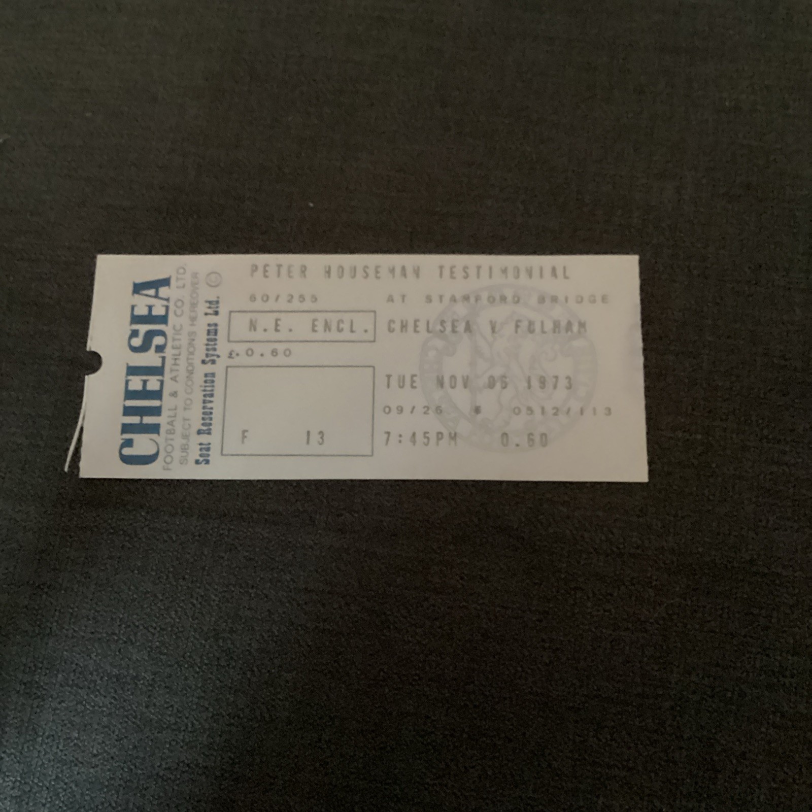 1973/4 Chelsea v Fulham match ticket. testimonial  for sale on Ebay