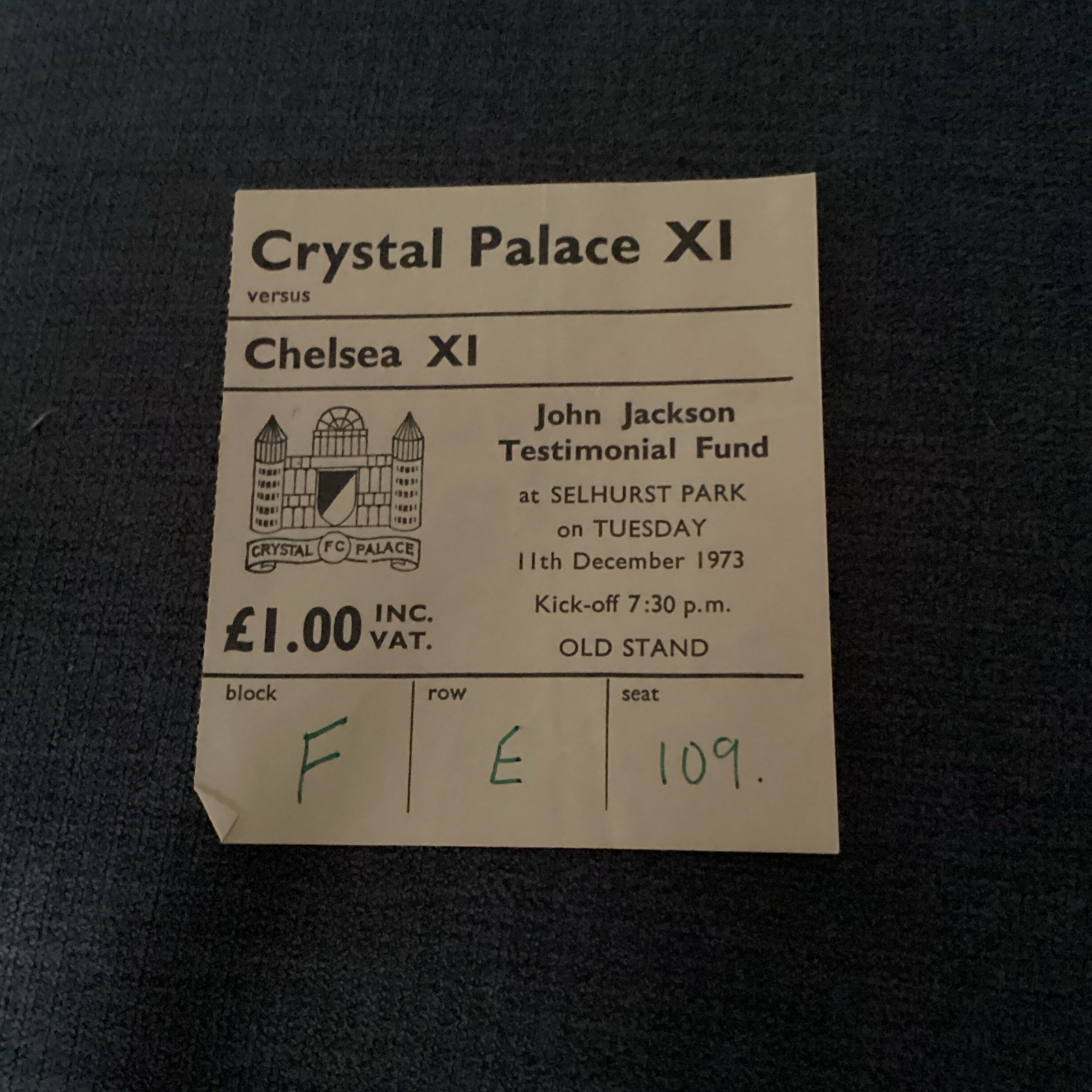 1973/4 Crystal Palace v Chelsea match ticket. John Jackson testimonial  for sale on Ebay