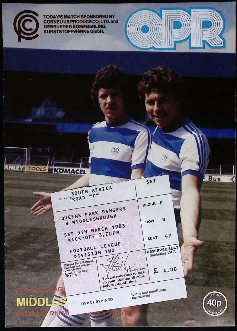 FOOTBALL PROGRAMME & TICKET, 05/03/1983 Queens Park Rangers Home - Middlesbrough for sale on Ebay