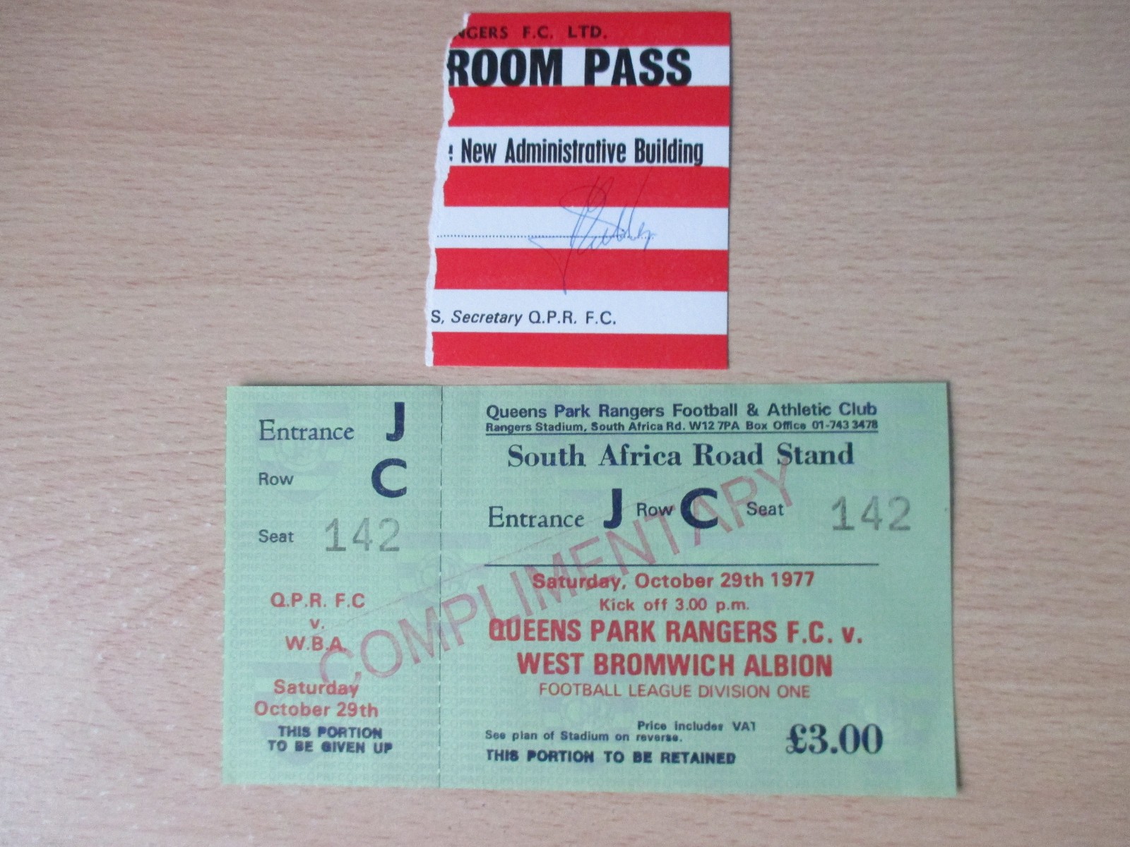 Queens Park Rangers v West Brom 1977 Div 1 unused ticket & pass 1977/78 QPR WBA for sale on Ebay