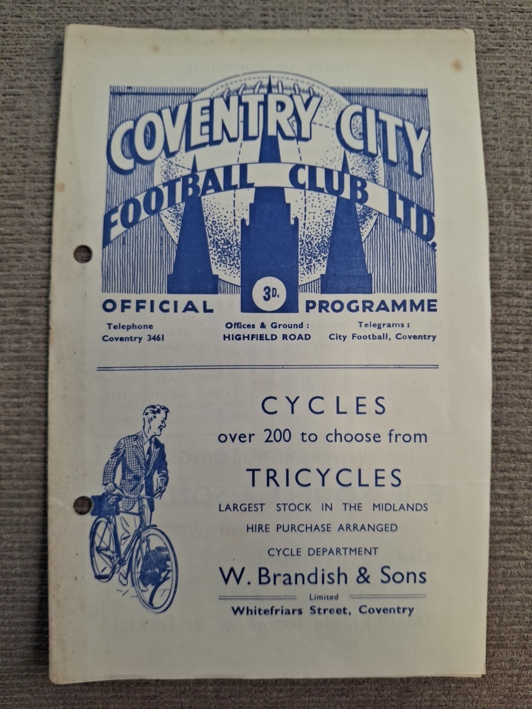 Coventry City v West Ham United programme.  9/2/1952 for sale on Ebay