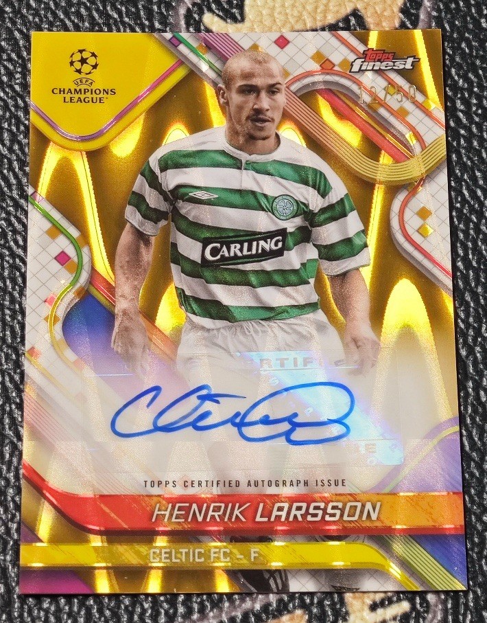 Topps Finest UCC Chrome Henrik Larsson Gold Wave /50 Autograph Auto Celtic FC  for sale on Ebay