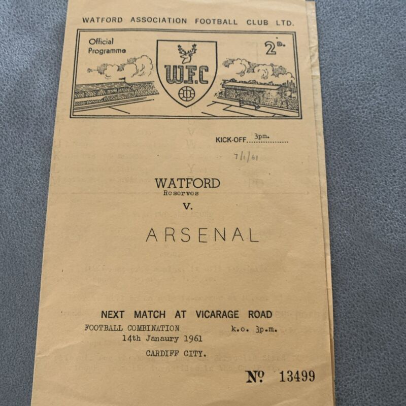 Reserves Friendly - Watford V Arsenal - 1960/1961 - Friendly  for sale on Ebay