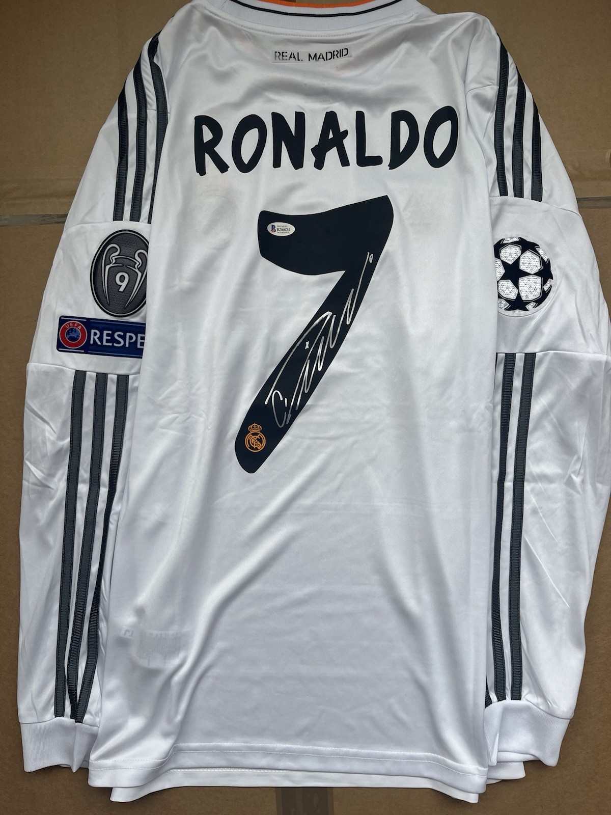 Cristiano Ronaldo Original Hand Signed Real Madrid Jersey Beckett BAS sticker for sale on Ebay