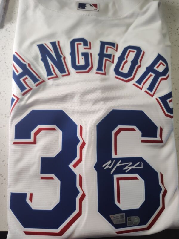 Wyatt Langford Texas Rangers Autographed White Nike Jersey L Fanatics/MLB COA* for sale on Ebay