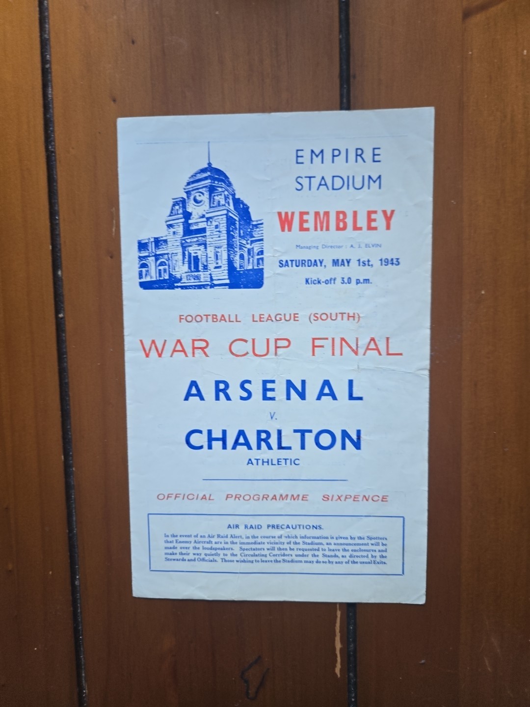 1943 War Cup Final South Arsenal v Charlton Athletic, 1st May 1943 for sale on Ebay