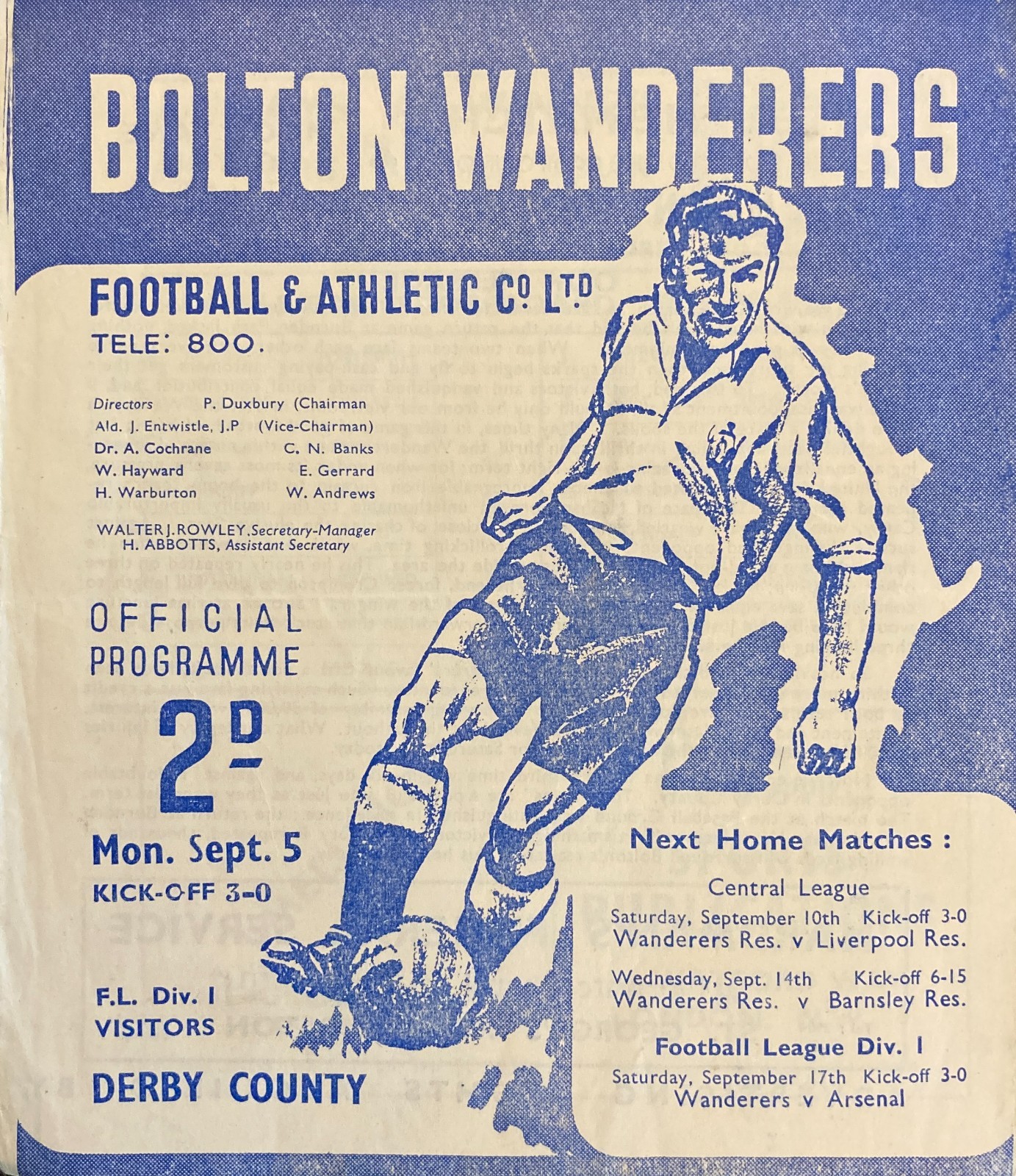 Bolton Wanderers v Derby County Div 1 1949/50 for sale on Ebay