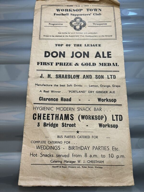 WORKSOP TOWN V LINCOLN CITY RESERVES 1955-56 MIDLANDS LEAGUE for sale on Ebay