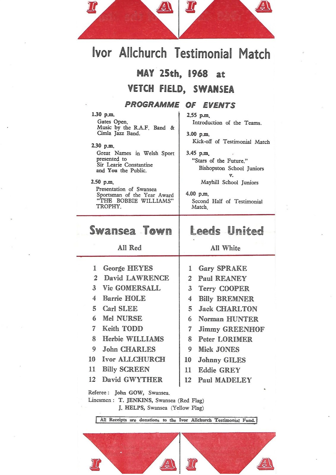SWANSEA TOWN FC VS LEEDS UNITED FC  MAY 1968 for sale on Ebay
