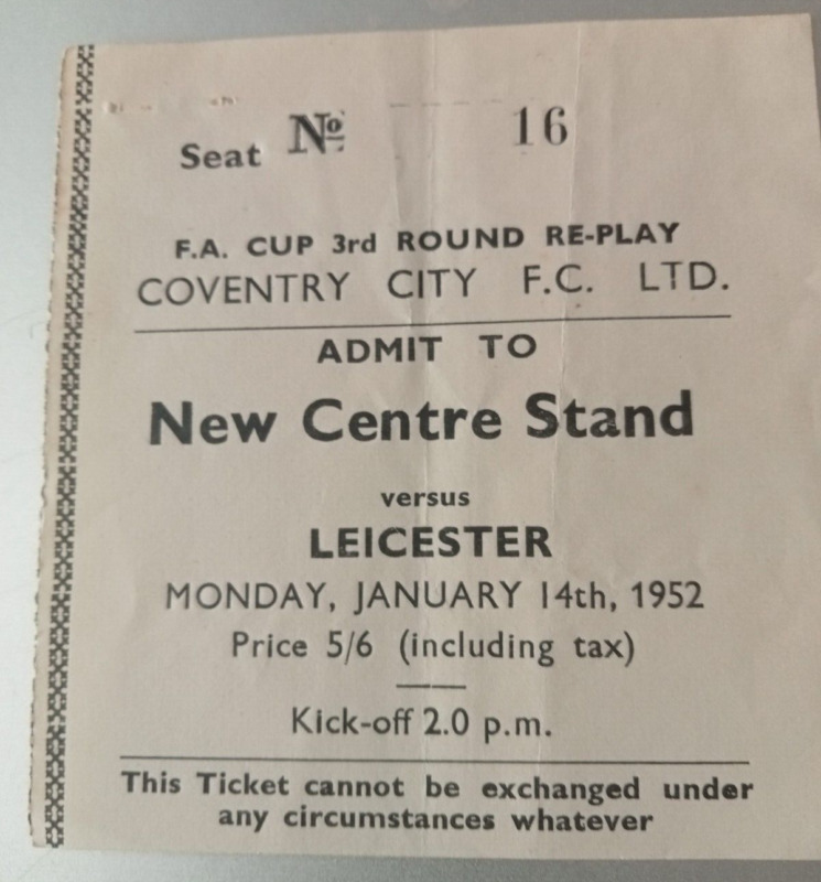 Coventry City v Leicester City 1951-52 FA Cup Replay Ticket for sale on Ebay