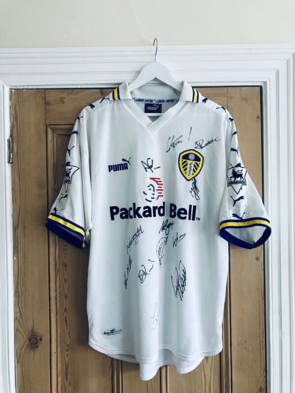 Very Rare Leeds United 1998/1999 squad signed Puma home shirt Lucas Radebe #5 for sale on Ebay