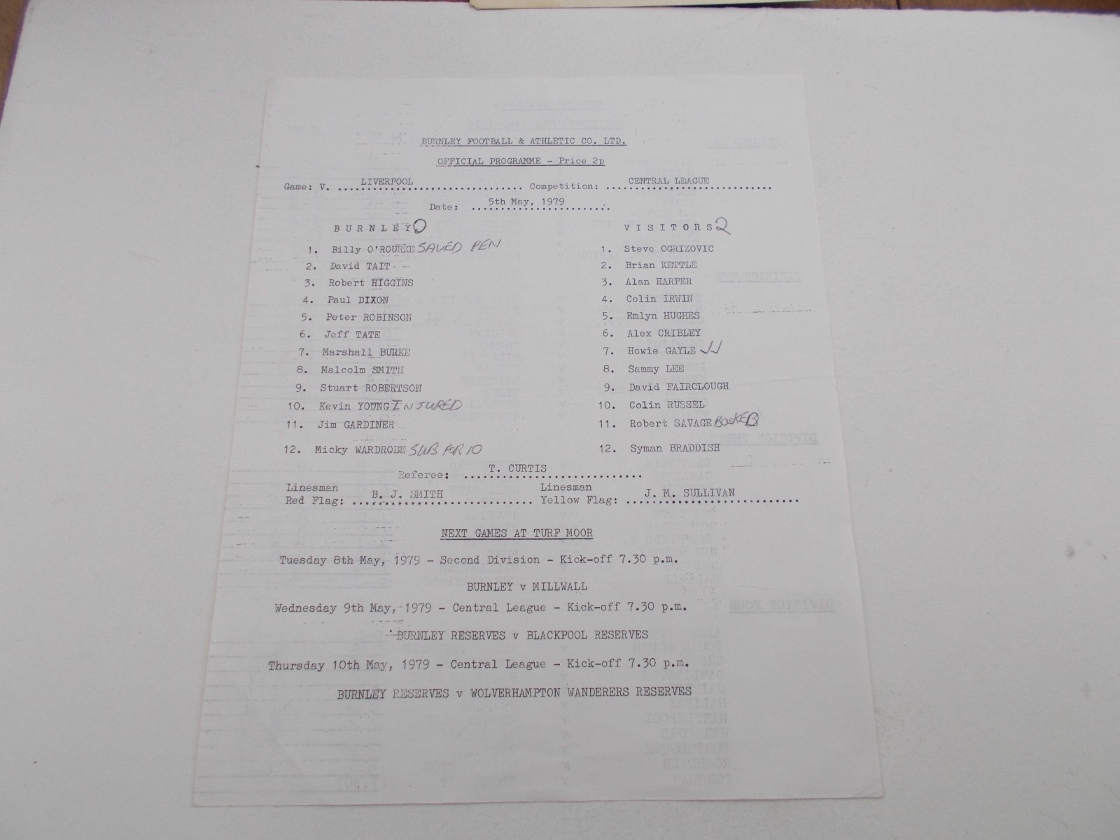 Burnley  v  Liverpool  78/79  RESERVES for sale on Ebay