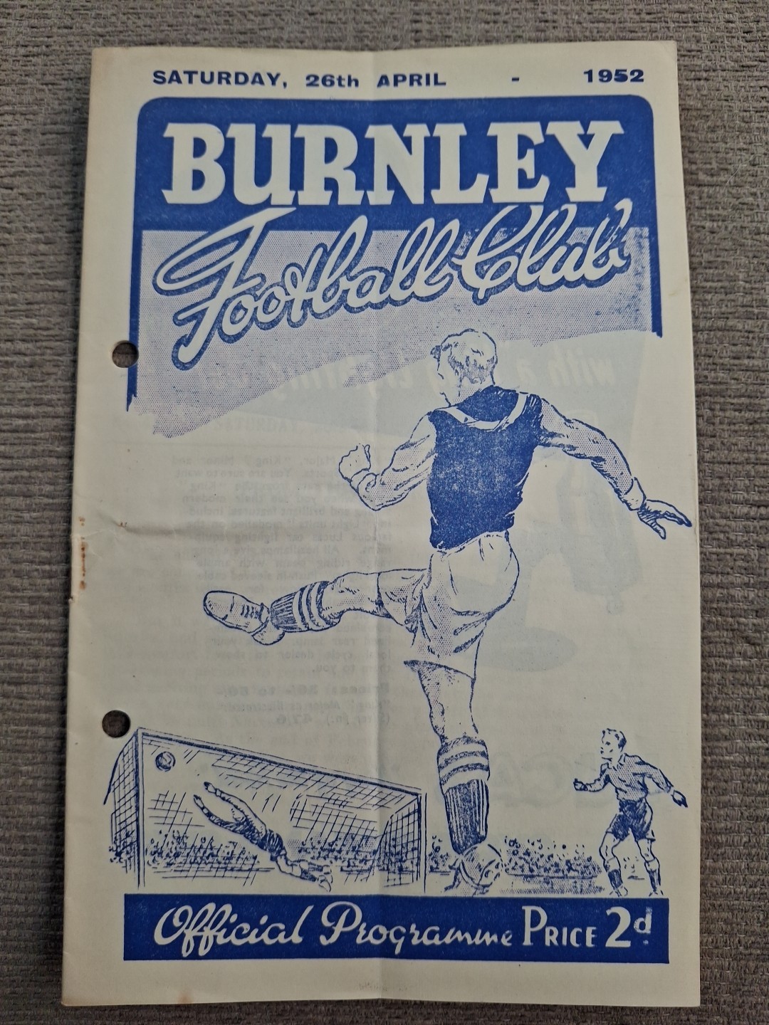 Burnley v Portsmouth programme.  26/4/1952 for sale on Ebay