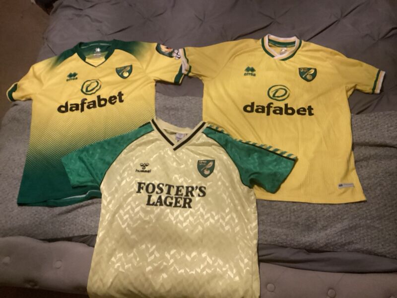 BNWT Norwich City Shirt Jersey x3. Medium size, 19/20, 20/21 & Fosters retro  for sale on Ebay
