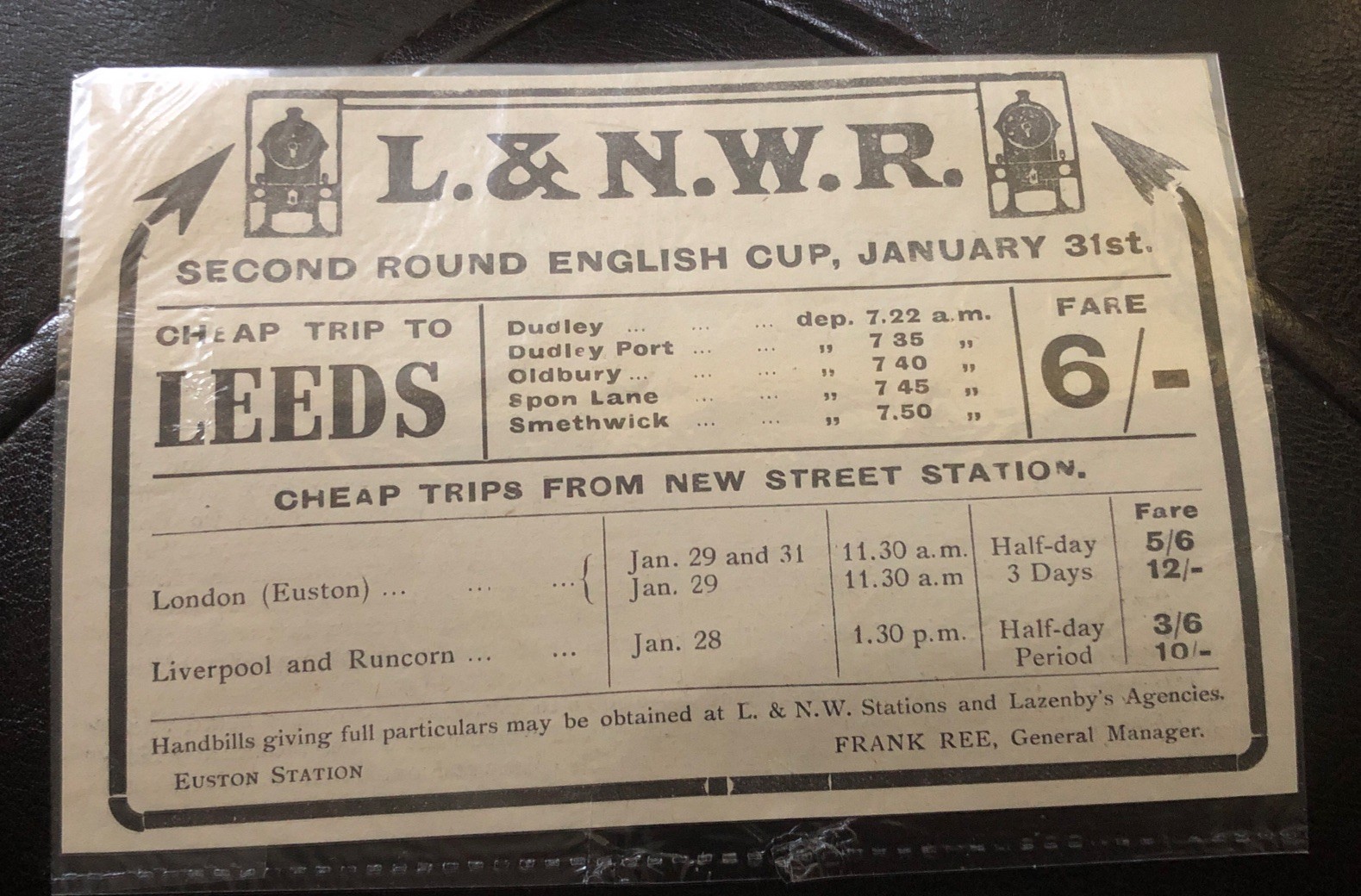 NEWSPAPER ADVERT FOR TRAINS TO LEEDS CITY v WEST BROMWICH ALBION 31/1/1914 for sale on Ebay