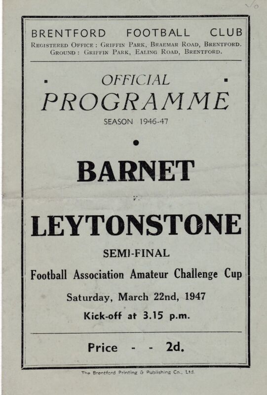 Barnet v Leytonstone 22.3.47 Amateur Cup Semi Final at Brentford for sale on Ebay