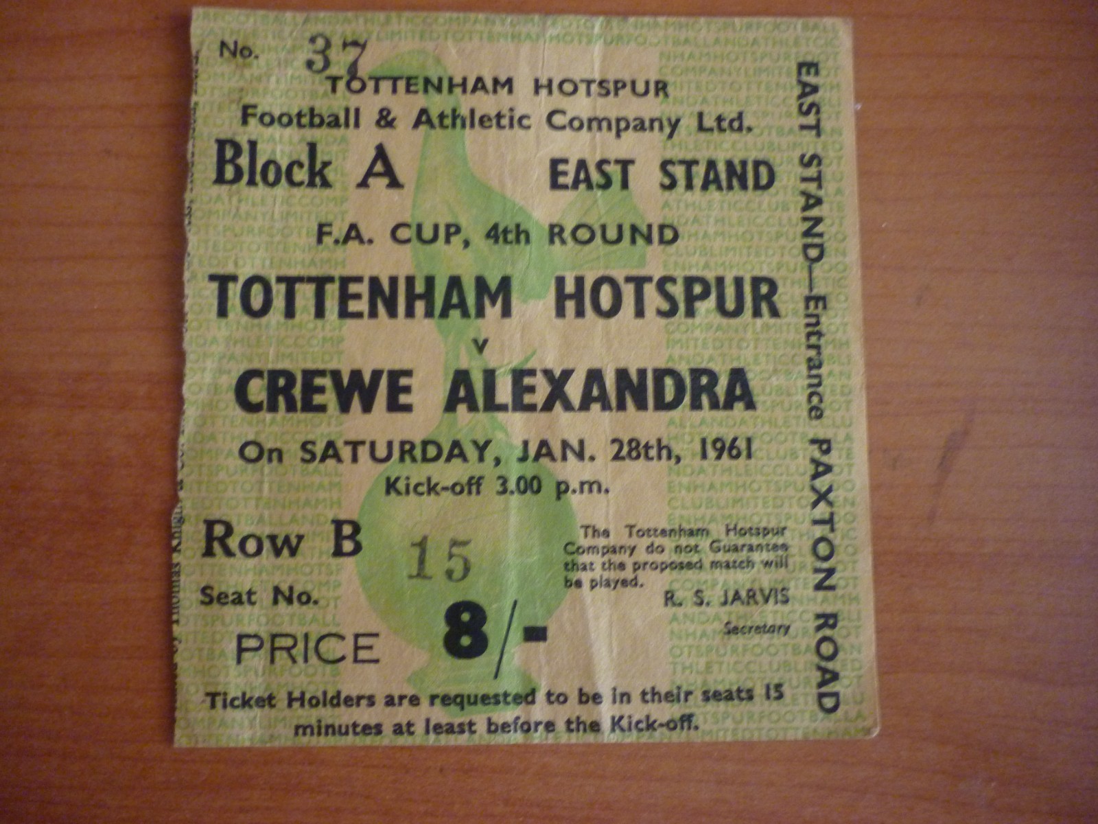 RARE  Tottenham Hotspur v Crewe   1961  FA Cup 4th Round Ticket for sale on Ebay