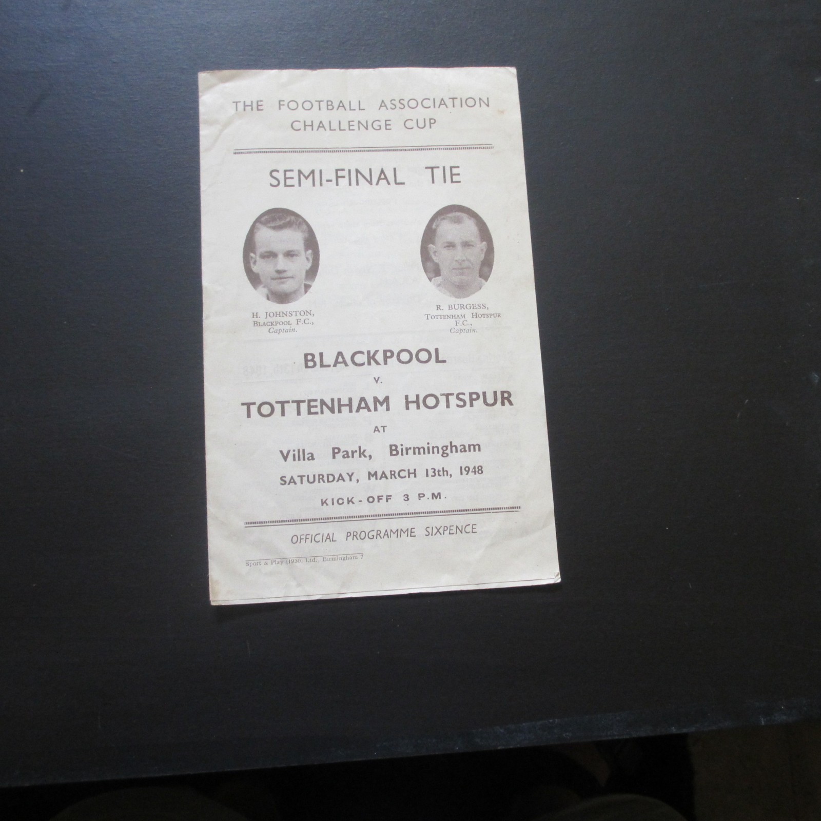 Blackpool v Tottenham/Spurs FA Cup Semi 1947/8 at Villa Park for sale on Ebay